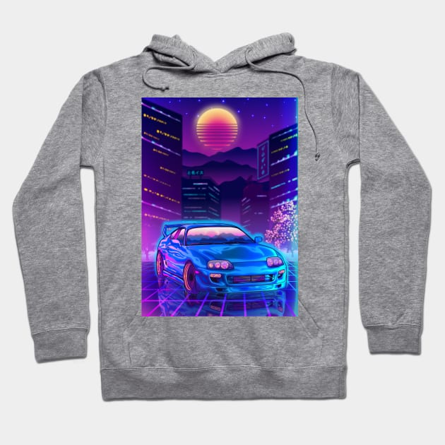 Toyota Supra mk4 Car Synthwave Tokyo City Hoodie by Ilhamqrov